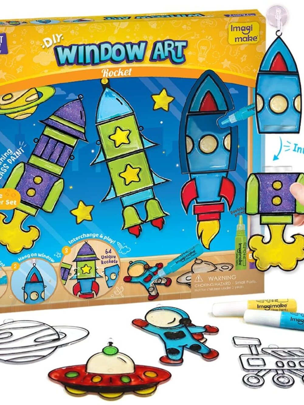 Window Art - Rocket, DIY Mess-Free 16 Pieces Suncatcher Kit